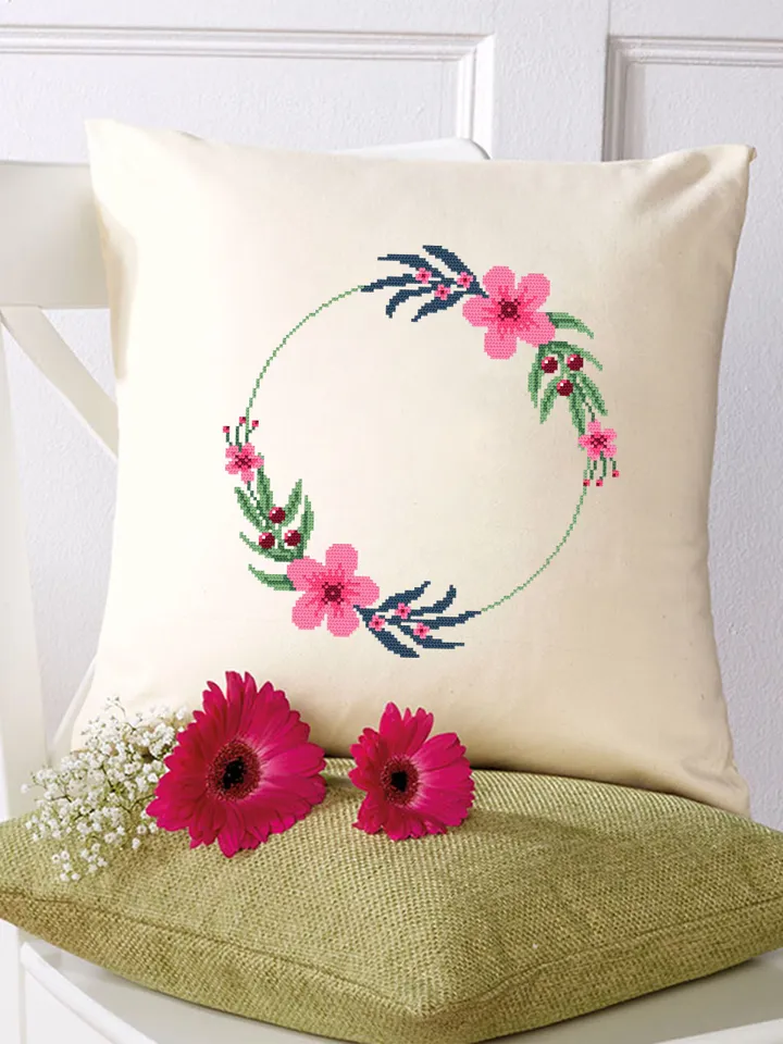 Flower wreath cross stitch pattern PDF Floral frame cross stitch chart, Easy cross stitch border, Your text here, Flowers hoop art #Y1