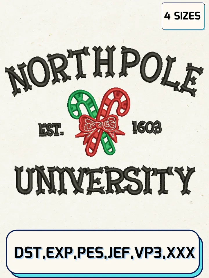 North Pole University Embroidery Designs,Christmas Embroidery Designs,Machine Embroidery Files,4 Sizes