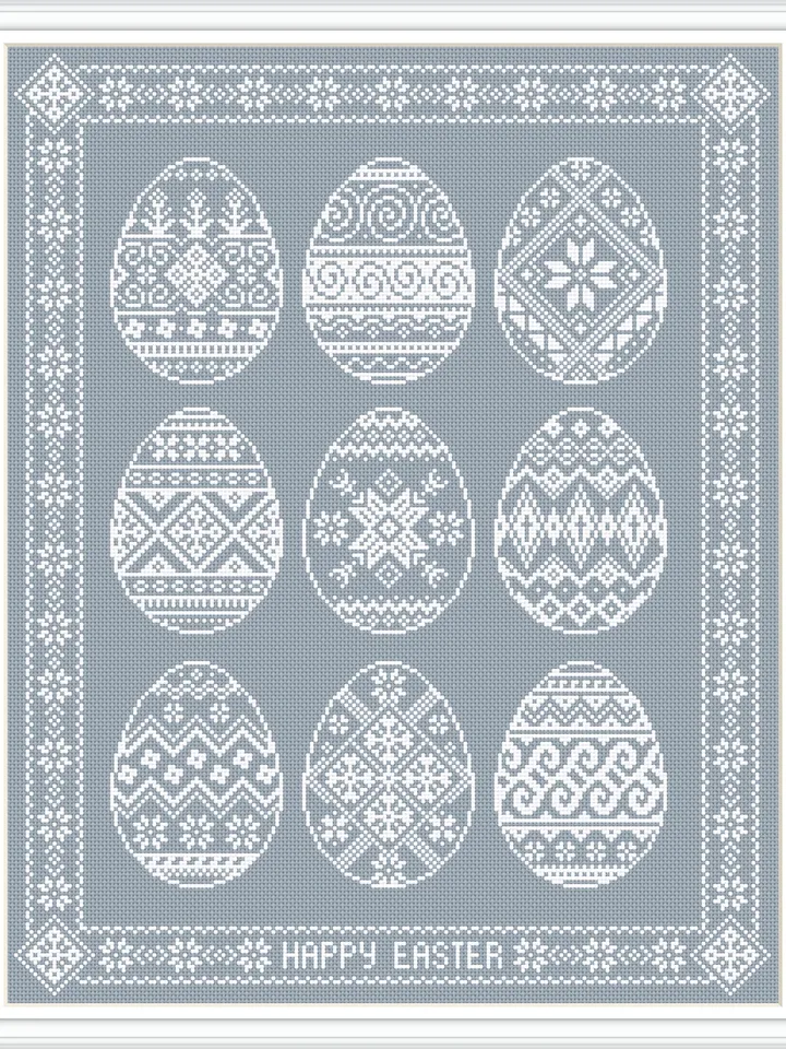 Easter eggs cross stitch pattern PDF download Monochrome sampler cross stitch chart, Easter pattern digital PDF, Egg ornament folk #T43
