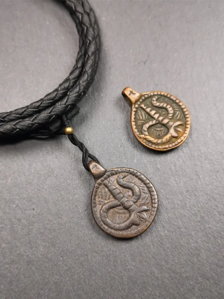 Gandhanra Handmade Tibetan Buddhist Amulet Pendant,Rod of Asclepius,Snake Stick, Made of Brass,0.87&quot;