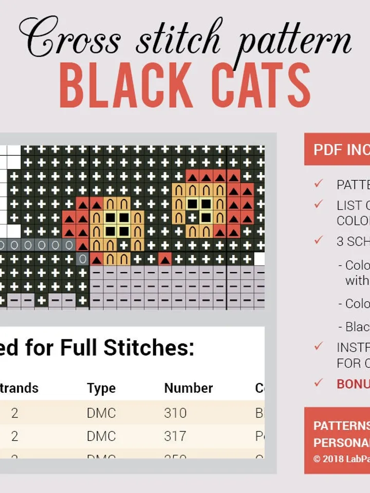 Funny Black Cat Happy Halloween Cross stitch pattern | Embroidery Pattern | Instant Download | Cross Stitch Patterns | Embroidery Designs