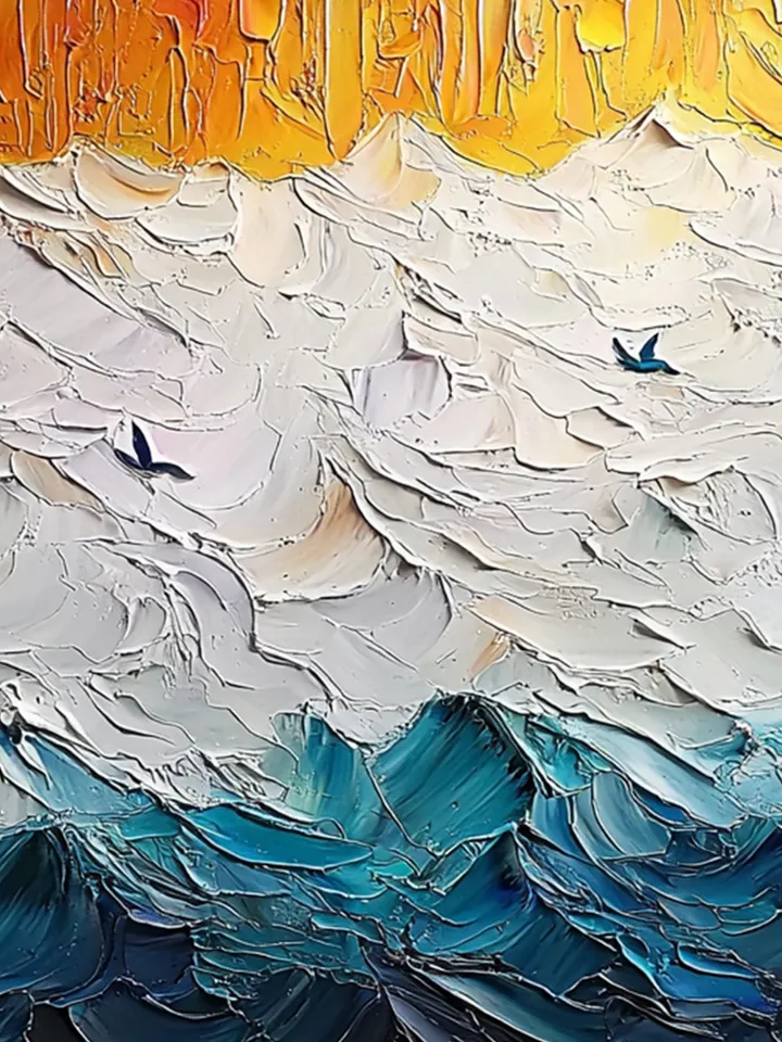 Impasto Ocean Painting, Textured Seascape Art, 3D Ocean Waves Wall Art, Large Canvas Art, Coastal Decor, Blue Wall Art, Living room Wall Art