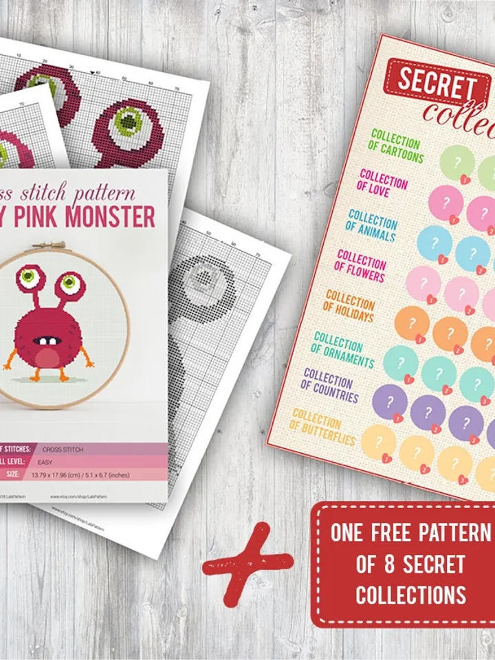 Cross stitch pattern Funny Pink Monster Cross stitch pattern Kids Monster PDF Format Instant Download Home decor Modern