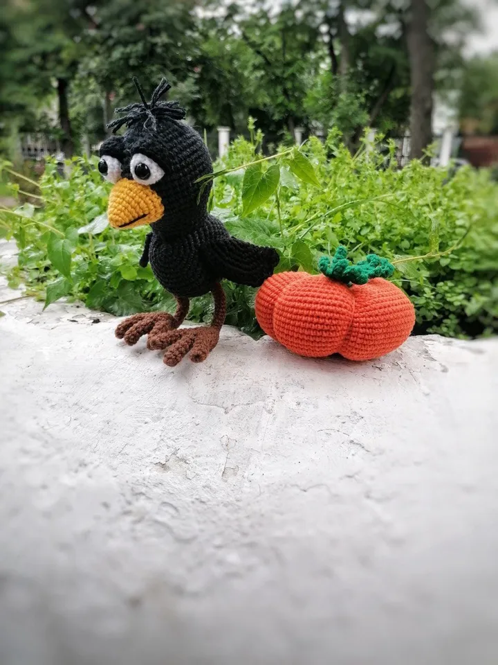 PDF Crochet Crow, Halloween Pattern, Amigurumi Raven Pattern, Bird Crochet Pattern, Amigurumi Crow Crochet Pattern Pumpkin Amigurumi Pattern