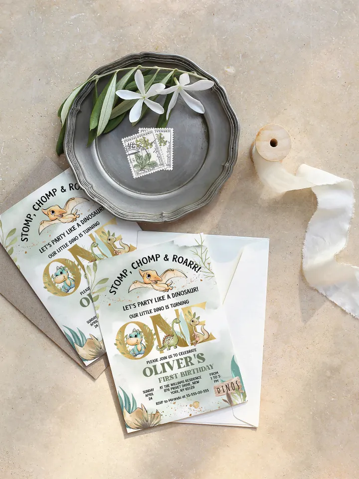 Editable Dinosaur First Birthday Invitation; Dinosaur theme Party; Boy Dinosaur Birthday Template Instant Download; di1