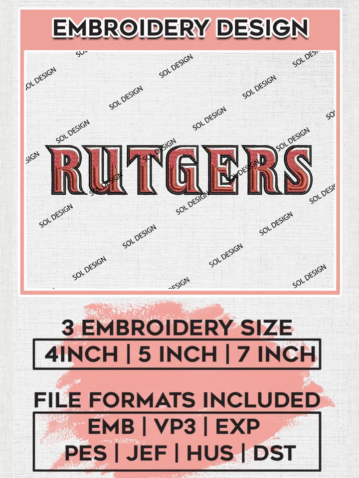 NCAA Rutgers Football Team Wordmark Logo Embroidery Design Files, NCAA Rutgers Scarlet Knights Machine Embroidery, NCAA Teams, 3 sizes, NCAA Machine embroidery designs, Digital Download