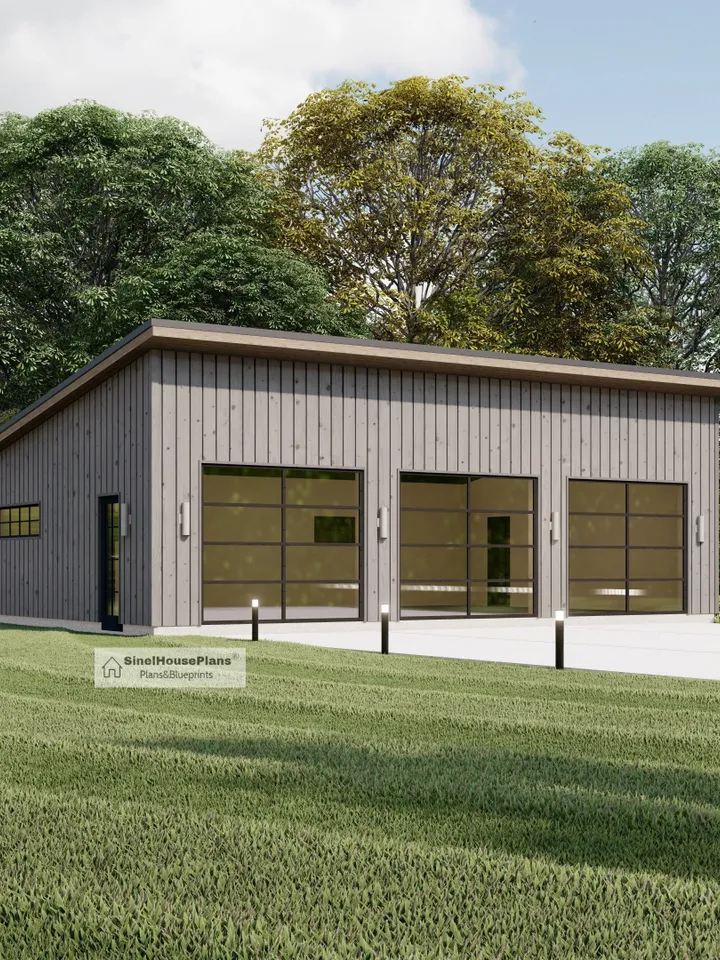 3 Car Modern garage plans, 35'-6''x 24' Contemporary Style Garage  Architecture Blueprints