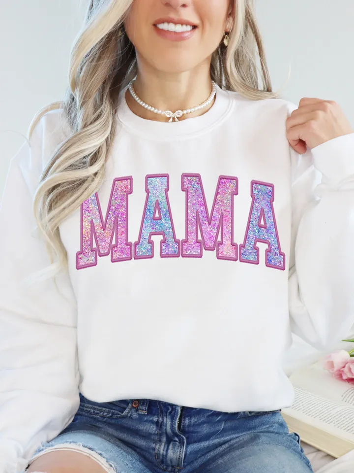 Mama Png Faux Glitter Sparkle Sublimation Design Digital Downloads for Mothers Day Varsity Letters Transfers Graphic Tshirt Top Sellers