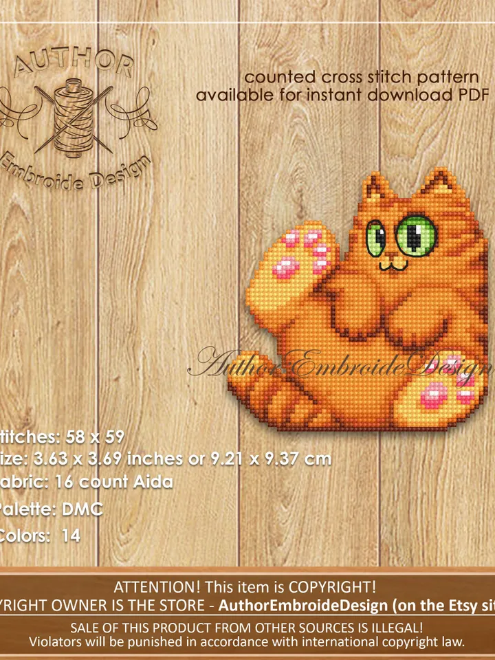 Orange cat Corner bookmark cross stitch pattern download PDF Cat cross stitch chart, Cat bookmark digital pattern PDF, Cat lover gift #B266
