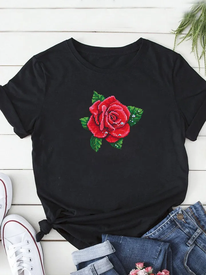 Red rose cross stitch pattern PDF download Simple flower cross stitch chart, Flower pattern digital PDF, Mothers day gift, Home decor #P47