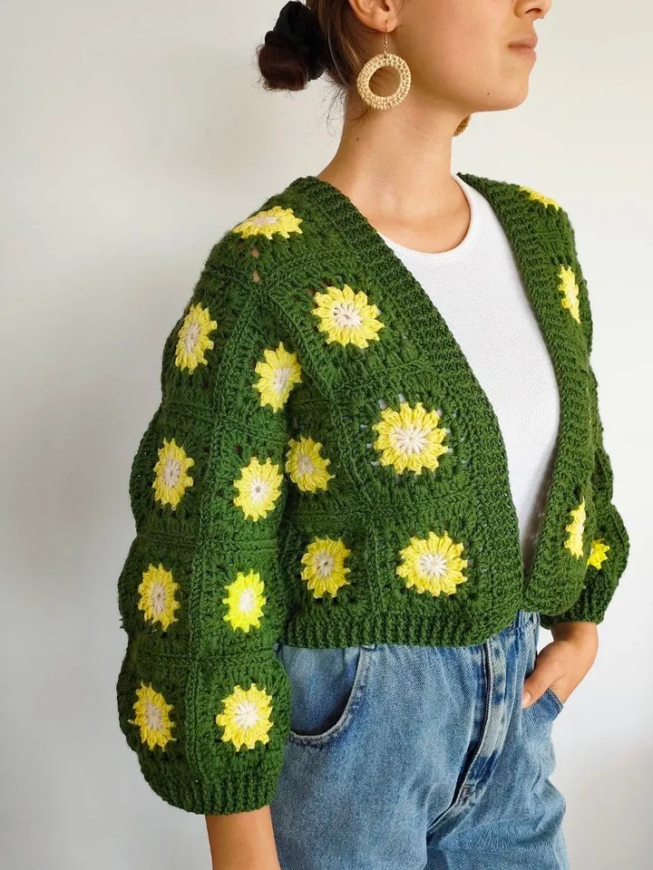 Cardigan crochet, granny squares cardigan, Daisy squares cardigan,cropped cardigan crochet pattern pdf