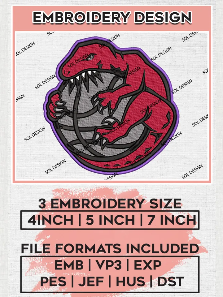 Toronto Raptors NBA Mascot Logo Embroidery Designs, NBA Toronto Raptors Embroidery Designs, NBA Logo Embroidery Files, NBA Team, 3 sizes, Machine embroidery Files, Digital Download