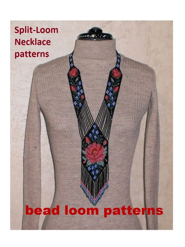 Bead loom patterns, schemes for a Gerdan-Split-Loom Necklace, Beading Loom only Pattern, Instant Download, PDF