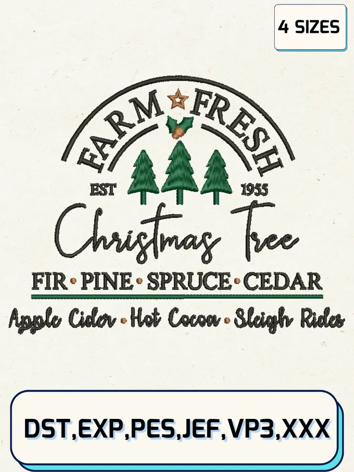 Christmas Tree Embroidery Designs,Christmas Embroidery Designs,Machine Embroidery Files,4 Sizes