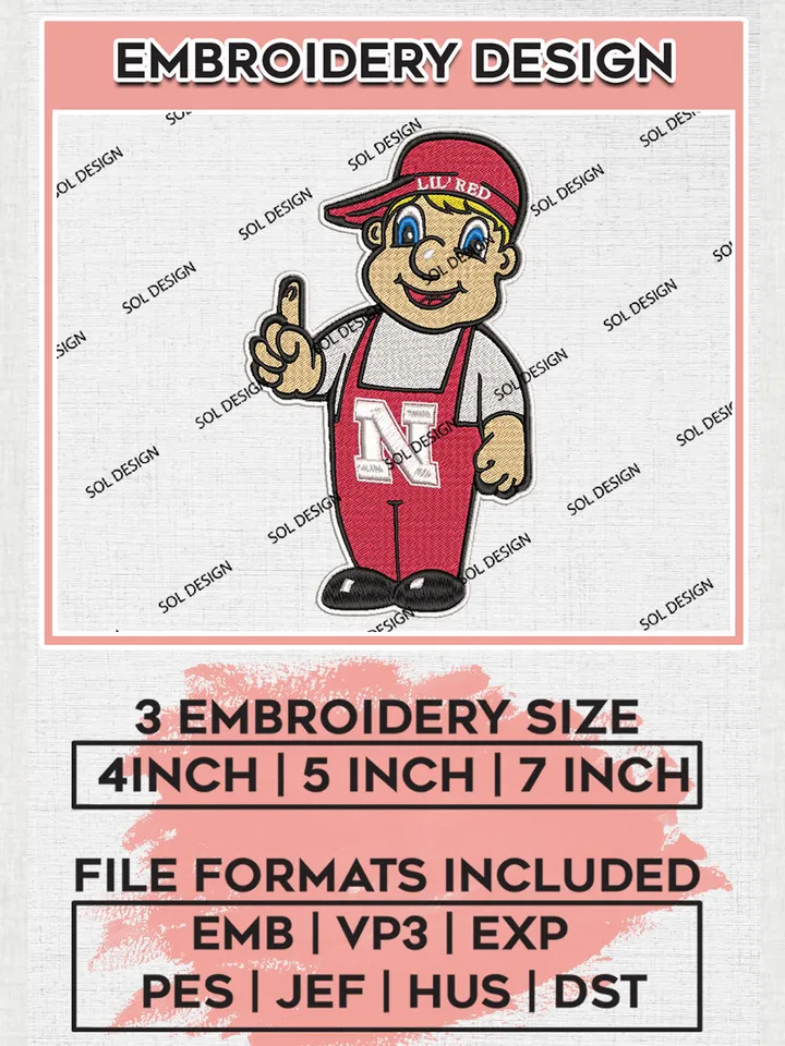 NCAA Nebraska Cornhuskers Team Funny Mascot Logo Embroidery Design Files, NCAA Nebraska Cornhuskers Machine Embroidery, NCAA Teams, 3 sizes, NCAA Machine embroidery designs, Digital Download