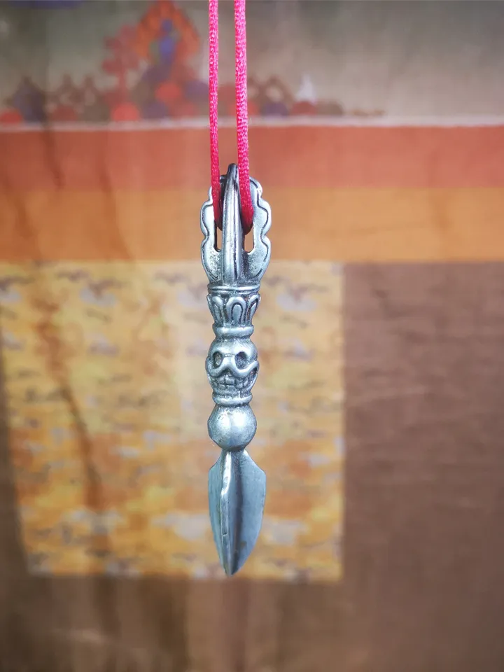 Gandhanra Handmade Phurba Amulet,Kila - Dorje Phurba,Tibetan Budhist Ritual Implement Pendant,Made of Cold Iron,3.0"