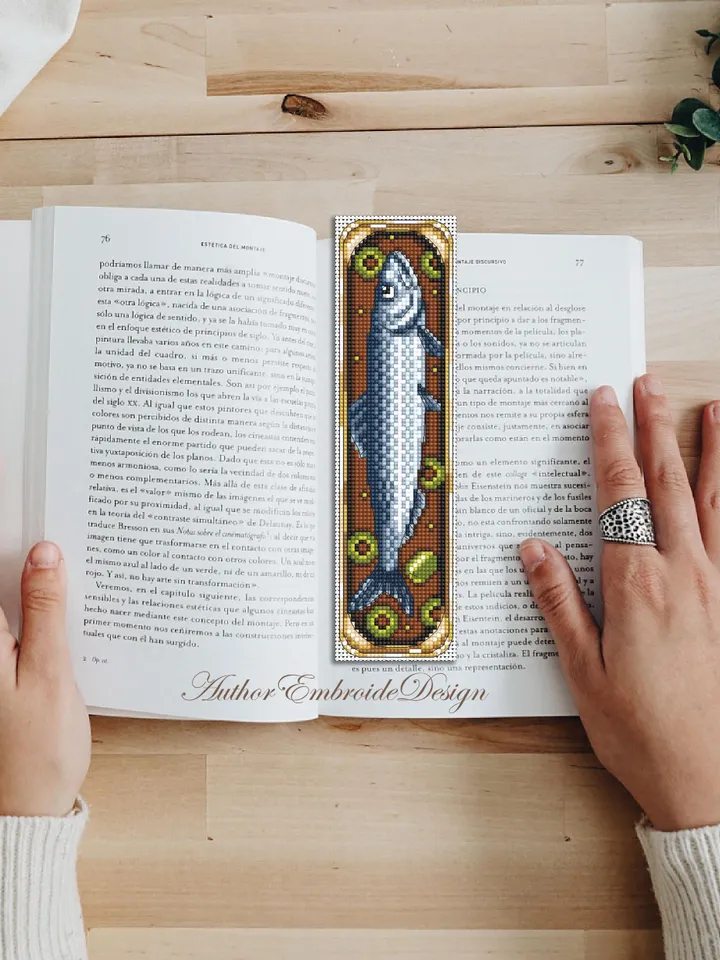 Sardine bookmark cross stitch pattern PDF download Canned sardine with olives cross stitch chart, Funny bookmark pattern digital PDF #B438
