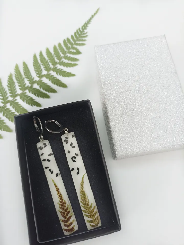 Dangle Earrings with Fern in Epoxy Resin Forest Jewelry Gift for her