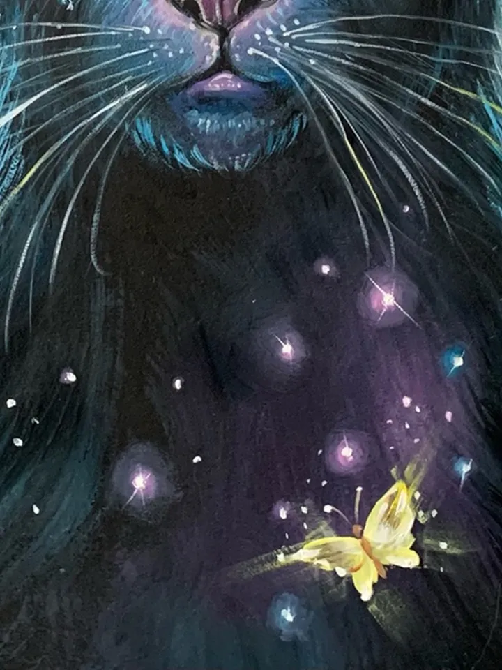 Black cat, oil painting on cardboard