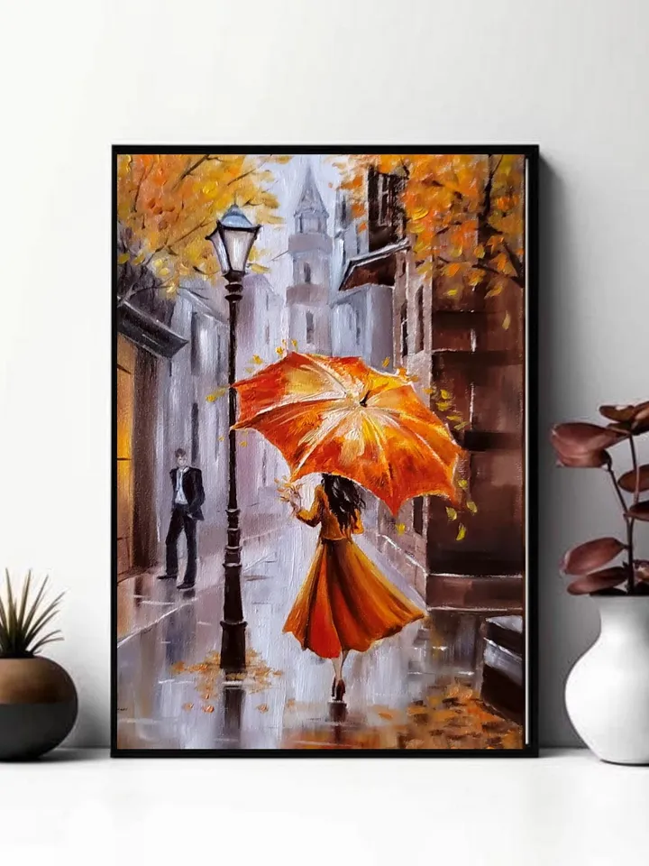 Urban Autumn Artwork Original Oil Painting on Canvas 7.87x11.81 in by ArtCafe