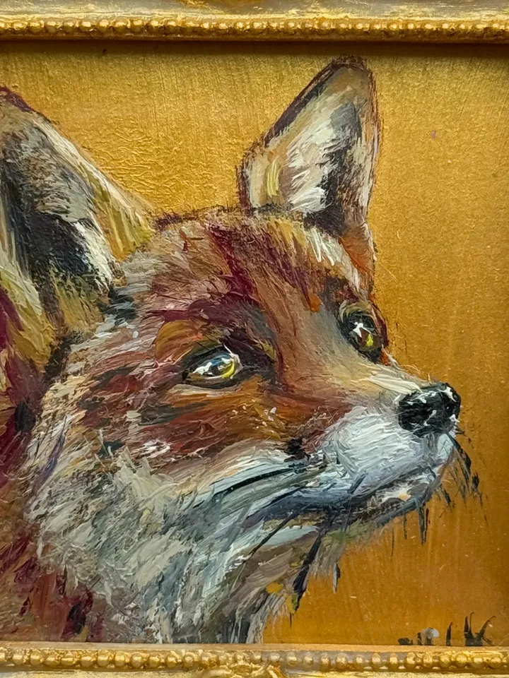 Fox Oil Painting Original In Vintage Style Frame Small Framed Animals Wildlife Art