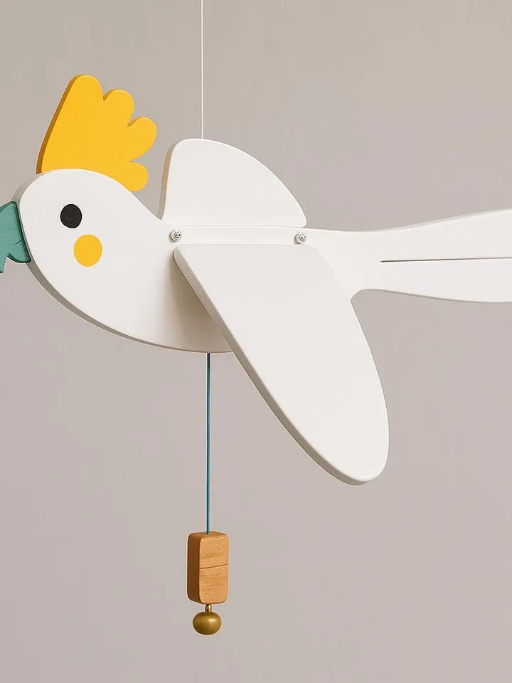 Handmade Wooden Parrot Toy โ Flying Bird Mobile with Flapping Wings | Nursery or Balcony Decor, Tropical Animal Gift for Kids