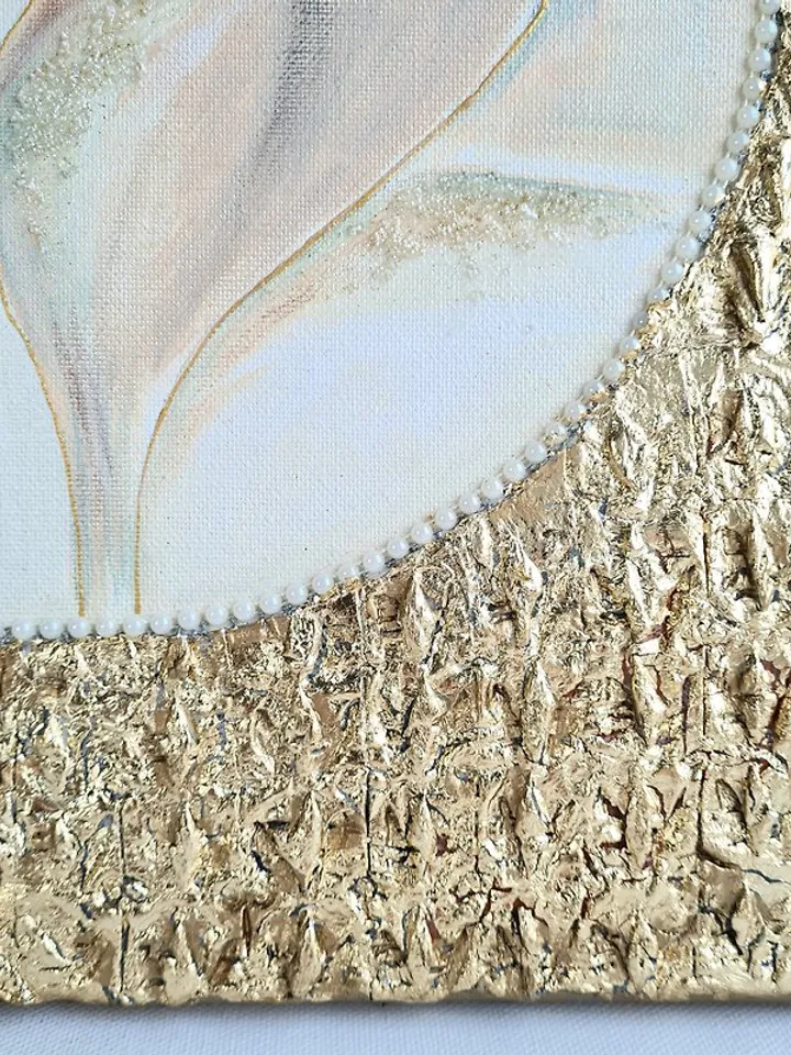 Handmade original wall painting Gold leaf painting on canvas 女人的脸在镜子里, 原创艺术, 肖像画