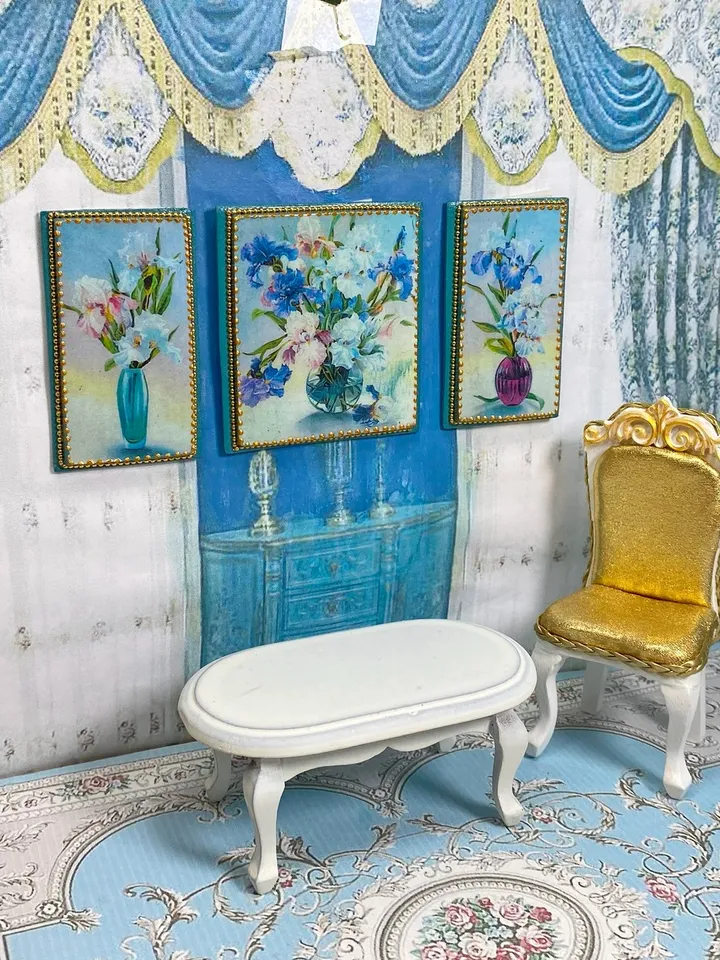 Miniature triptych for a dollhouse. Painting for dolls. 1:12. Dollhouse miniature. Handmade.