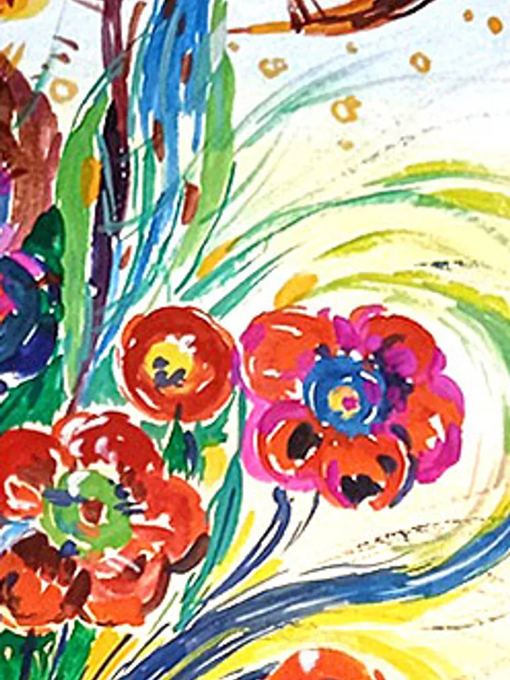 Kandinsky Flowers Style Abstract Original Art Floral Painting Watercolor Art 16 by 11 Above Bed Art by TatianaArtShop