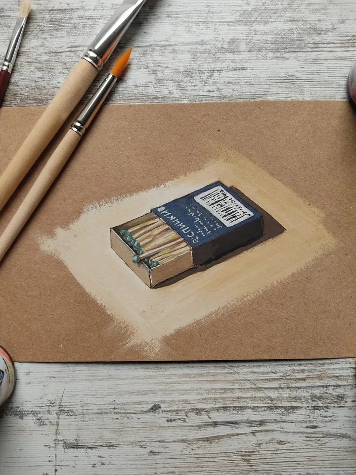 A Box Of Matches. Original gouache painting.