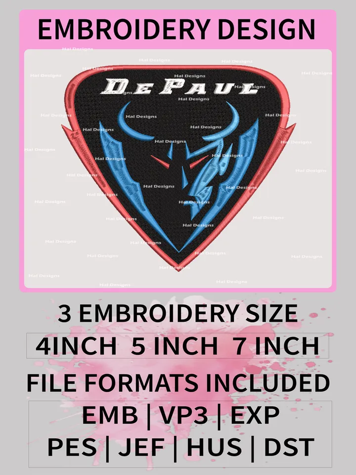NCAA DePaul Blue Demons Embroidery File, 3 Sizes, 6 Formats, NCAA Machine Embroidery Design, NCAA Logo, NCAA Teams