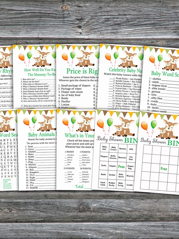 Oh Deer baby shower games bundle,Fawn Baby Shower games package,Fun Baby Shower Games,9 Printable Games-278