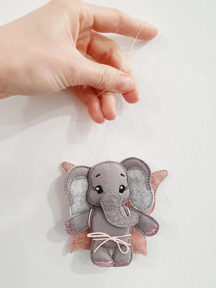 ITH Elephant with Butterfly Wings Embroidery Design, Fantasy Felt Stuffed Toy Pattern, 4x4 Hoop Digital File