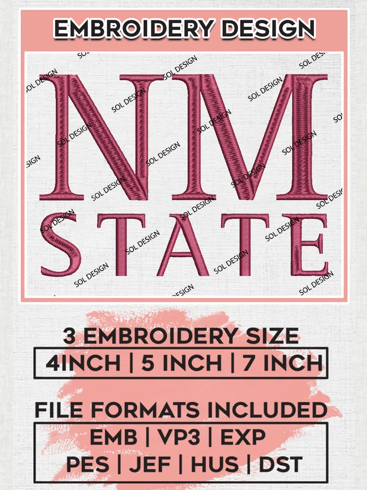 NCAA NM State Team Logo Embroidery Design Files, NCAA New Mexico State Aggies Machine Embroidery, NCAA Teams, Game Day, 3 sizes, NCAA Machine embroidery designs, Digital Download