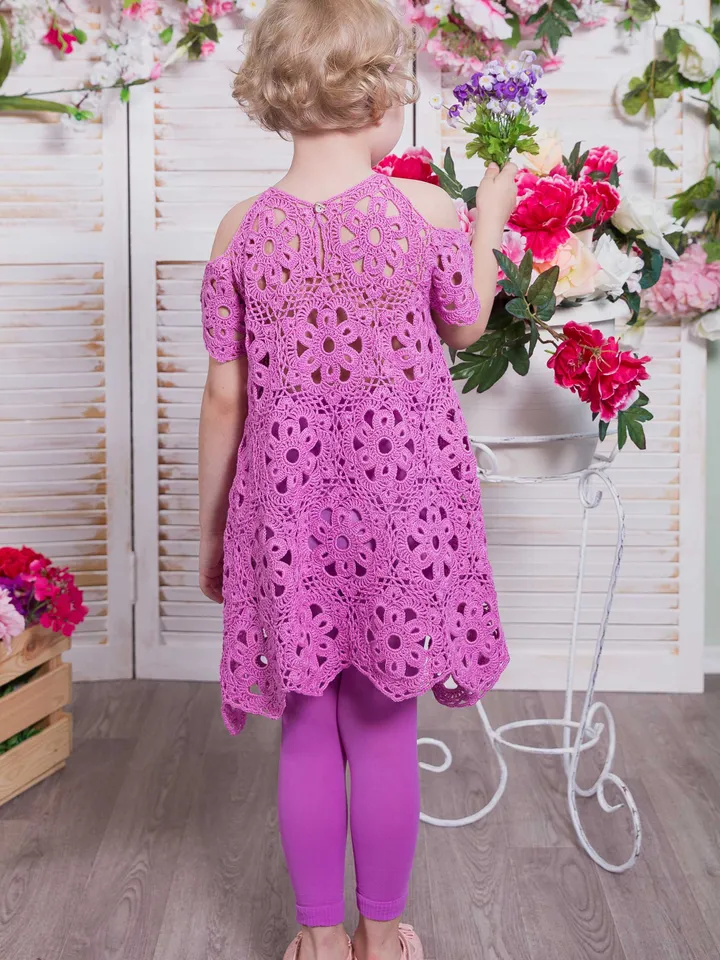 Open Shoulder Summer Dress Kamila for Little Girl Crochet Pattern