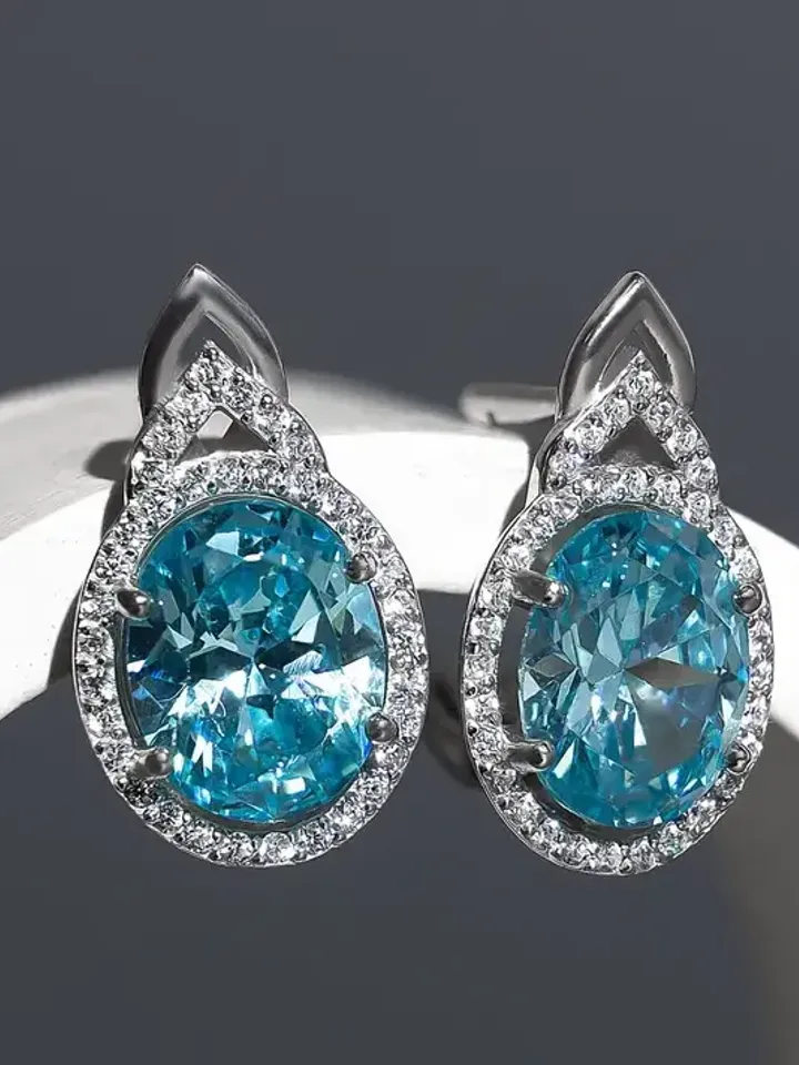 Earrings silver 925, with blue cubic zirconia