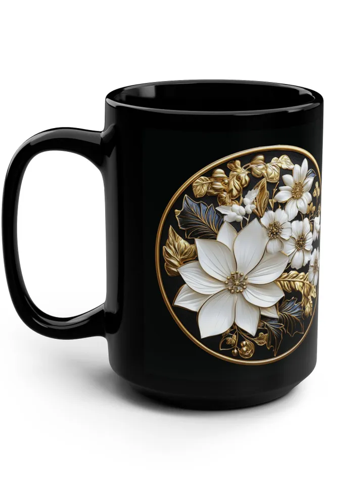 Elegant Floral Black Mug, 15oz | Perfect Gift for Tea Lovers, Home Decor, Wedding Favors, Mother's Day, Coffee Enthusiasts