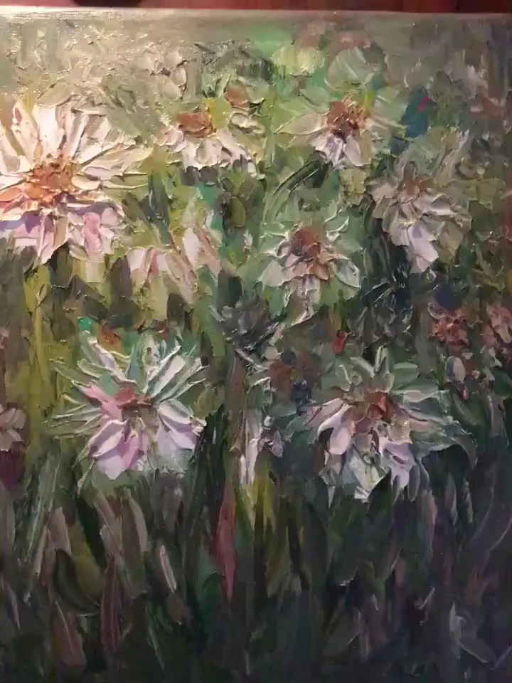 Daisies oil painting,abstract flowers original oil painting on stretched canvas,textured impasto style oil painting,flowers wall hanging