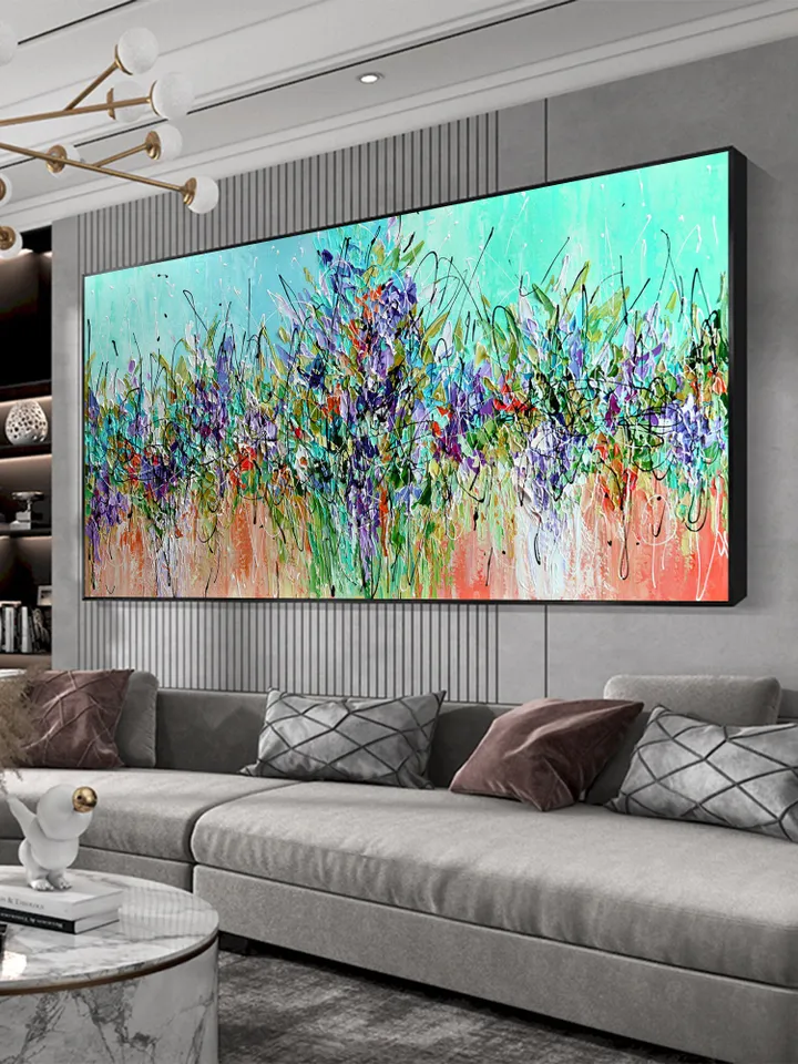 Original Oil Painting on Canvas, Large wall art, Boho Wall Décor, Green Abstract Art, Colorful painting,Home decor,Living room Bedroom Decor