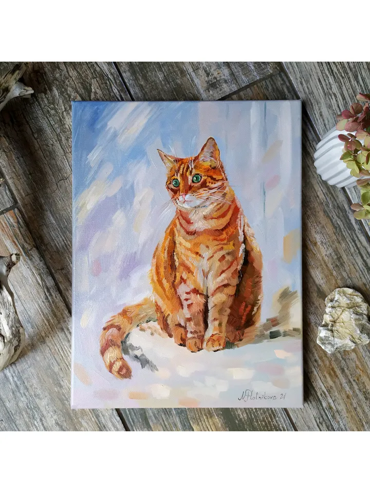 Red Cat painting oil Tabby Cat Original Art Ginger Cat Artwork fine art Animal canvas art by Natalia Plotnikova