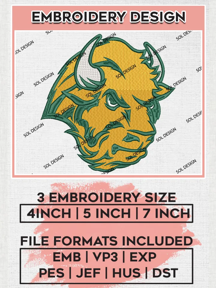 North Dakota State Bison Football Team Head Mascot Logo Embroidery Design Files, NCAA North Dakota State Bison Machine Embroidery, NCAA Teams, Game Day, 3 sizes, NCAA Machine embroidery designs, Digital Download