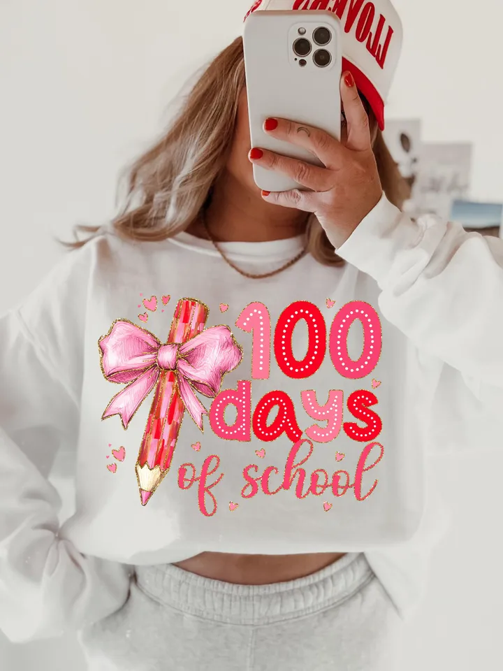 Happy 100 Days Of School Png, Coquette Bow 100 Days Png, Kids 100 Days Brighter Png, 100 Days Coquette Pencil, Teacher Png