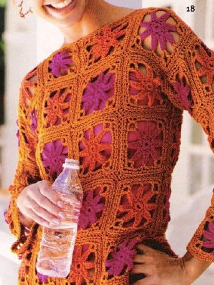 Crochet pattern top, sweater, tunic, top beach , Granny Square Tunic, Instant PDF Download Sweater women