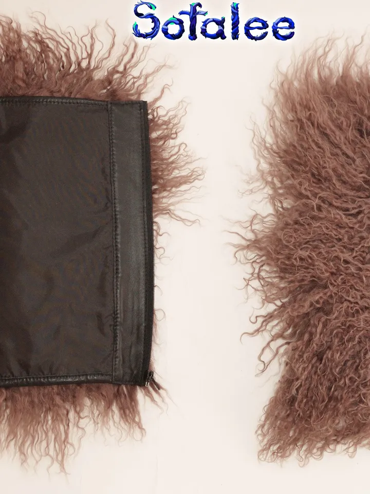 Gaiters made of natural Tibetan fur llama of light brown color. Real Mongolian fur lama gaiters by Sofalee