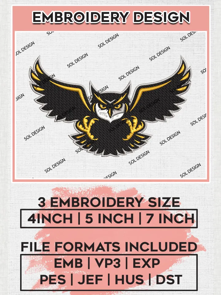 NCAA Kennesaw State Owls College Football Team Mascot Logo embroidery designs, NCAA Kennesaw State Owls Logo Machine embroidery files , NCAA Team Logo embroidery designs, NCAA Game Day Machine embroidery designs, Digital Download
