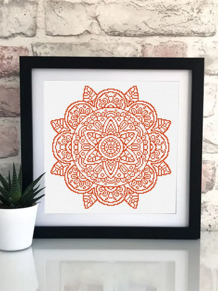 Easy mandala cross stitch pattern download PDF Monochrome cross stitch chart Modern mandala ornament digital PDF Mandala embroidery PDF #M86