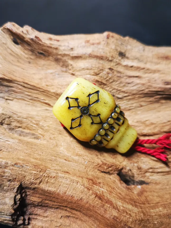 Gandhanra Tibetan Yak Bone Carved Guru Bead,T-drilled 3-Hole Prayer Bead,Mala Bead,Connector Bead for Buddhist Bead Accessories