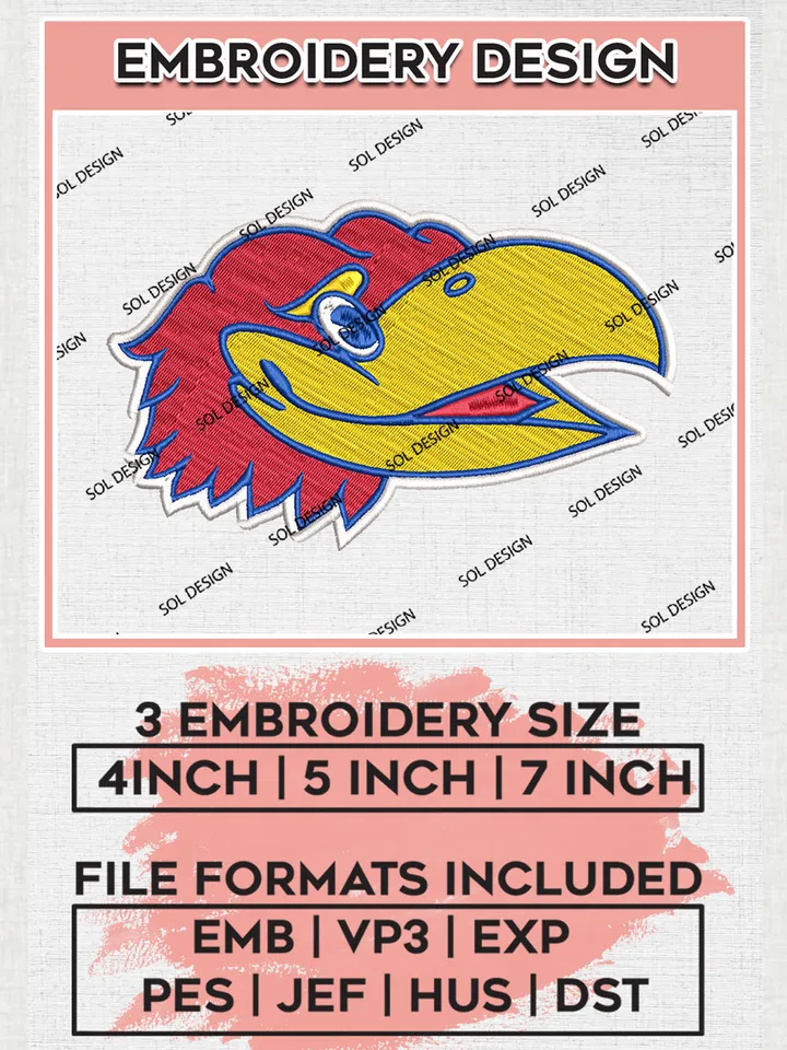 Kansas Jayhawks Mascot Embroidery Designs, NCAA Logo Embroidery Files, NCAA Kansas Jayhawks Logo, NCAA Embroidery Designs, Machine Embroidery Designs, Digital Download