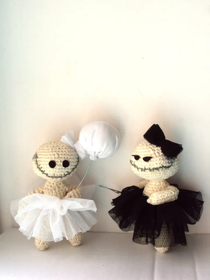 Handmade couple of zombies, crocheted zombies dolls with balloon, mental helth doll, therapy dolls