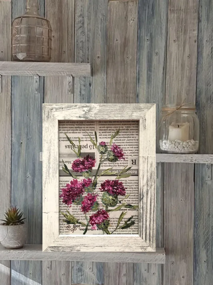 Flowers Original Painting Set of 4 Floral Oil Wall Art Dictionary Art